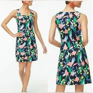 J.Crew Factory Women 12 Navy Blue Floral Basketweave Square-Neck Sheath Dress